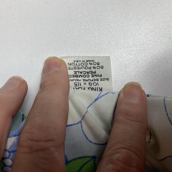 Vtg Fieldcrest Flower Power Mod Flat King Sheet Blue Colorway Cutter - Picture 4 of 15